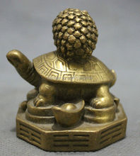 Chinese Brass FengShui Longevity Shou Sea Turtle On Wealth YuanBao Coin Statue 2024 - buy cheap