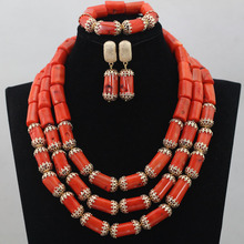 Round Red Nigerian Wedding Coral Jewelry Sets New African Coral Beads Handmade Free Shipping hx287 2024 - buy cheap