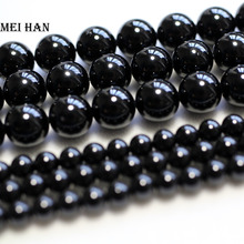 Meihan-Cuentas de piedra sueltas redondas y lisas para la fabricación de joyas, de espinela negra natural de 8 +-0,3mm (1 hebra), venta al por mayor 2024 - compra barato