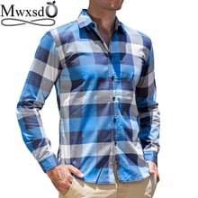 Mwxsd camisa masculina xadrez casual de alta qualidade, camisa masculina de algodão com manga comprida, camisa azul oxford grande em tamanho europeu, roupas de tamanho xxxl 2024 - compre barato