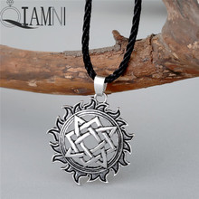 Qiamni colar com pingente de amuleto solar, colar nórdico eslavo com estrela talisman para festa, presente para mulheres e homens 2024 - compre barato