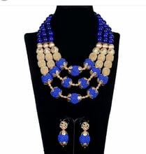 Conjunto de joias de pérolas azul-africanas, fantástico conjunto de miçangas e colar com pedras douradas estilo nigeriano para casamento, duba, presente, we186 2024 - compre barato