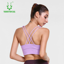 Vansydical Womens Sexy Yoga Tops Sports Underwear Purple Cross Straps Gym Yoga Bras Running Tops Breathable Fitness Workout Bras 2024 - buy cheap