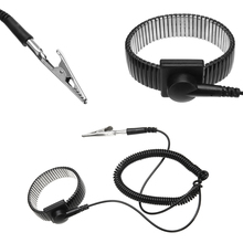 Pulseira de metal antiestática com clipe de jacaré, anel de metal preto, faixa de pulso, cabo de descarga esd, cabo de metal 2024 - compre barato