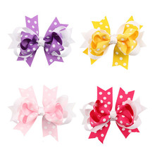 200pcs Polka Dot Stain Ribbon And Solid Grosgrain Ribbon Layered Boutique Hair Bow Free Shipping 2024 - buy cheap