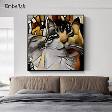 Embelish Abstract Face Of The Cat Animals Home Decor Large Wall Art Pictures For Living Room HD Print Canvas Paintings Posters 2024 - buy cheap