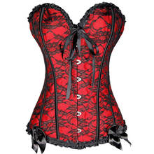Sexy Satin Floral Gothic Lace up Boned Overbust Corset Bustier Waist Trainer Plus Size Corset Corselet Tops S-6XL 2024 - buy cheap