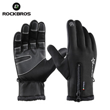 Rockbros luvas térmicas de flanela para ciclismo, luva de inverno com dedos longos e touch screen para celular, resistente ao vento, quente para bicicleta, mtb 2024 - compre barato