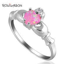 Roilason прекрасный дизайнер сердце посеребренные штампованные ювелирные изделия Фиолетовый Огненный Опал юбилей кольца США SZ #8 #9 OR569 2024 - купить недорого