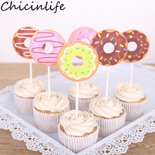Chicinlife 6 pçs donut cupcake toppers feliz aniversário festa decoração crianças favores festa de casamento donut chá de fraldas bolo suprimentos 2024 - compre barato