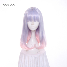 ccutoo Female's Ombre Blue Pink Curly Medium Synthetic Hair Cosplay Wig Heat Resistance Fiber Pear Hairstyles Costume Party Wigs 2024 - buy cheap