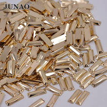 JUNAO золотые стразы для шитья, 200 шт., 7х21 мм, акриловые камни с плоской обратной стороной, Пришивные Необычные прямоугольные хрустальные камни для поделок одеждой 2024 - купить недорого