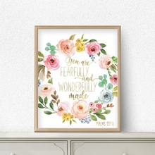 Bible Verse Psalm 139:14 Scripture Nursery Wall Art Canvas Painting Pictures Watercolor Flowers Prints Poster Baby Girl Decor 2024 - buy cheap
