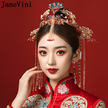 JaneVini Vintage Chinese Red Phoenix Crown Bridal Headdress Ancient Hairpin with Earrings Bride Wedding Jewelry Hair Accessories 2024 - buy cheap