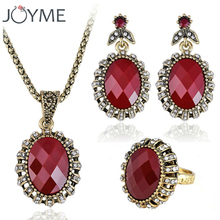 Juego de joyas de pavo para mujer, collar de piedra de resina roja, Color dorado, Retro, tibetano, 3 uds. 2024 - compra barato