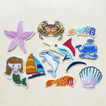 1Pcs Mermaid Fish Shell Sea Animals Sewing Embroidery Iron on Patches for Clothing Sticker Applique Crab Starfish Dolphin Badges 2024 - buy cheap