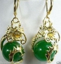 Hot sale Free Shipping>>>wonderful tibet green stone & dragon Earring 2024 - buy cheap