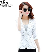 UHYTGF Casual small suit summer jacket women's Fashion striped elegant Female coats Temperament slim spring short outerwear 471 2024 - buy cheap