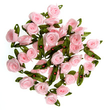 100pcs 1/2" pink satin rose flowers leaf loop flower handmade appliques wedding trim sewing 13mm 2024 - buy cheap