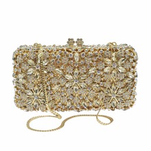 Bolsa luxuosa feminina com flor de diamante, fashion, cristal, para mulheres, caixa de metal, festa de casamento, festa de noite, bolsa de mão, corrente 2024 - compre barato