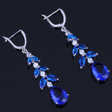 Resplendent Water Drop Blue Cubic Zirconia White CZ Silver Plated Drop Dangle Earrings V0822 2024 - buy cheap