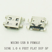 10pcs/lot Phone tail connector Micro 2.0 USB charging socket Mini USB jack 5pin 4feet DIP sink 1.0 FLAT MOUTH 2024 - купить недорого