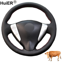 Hand Sewing Car Steering Wheel Cover Top Cow Leather For Nissan Tiida Sylphy 2012-2015 Versa 2015-2019 Versa Note 2014 NV200 2024 - buy cheap