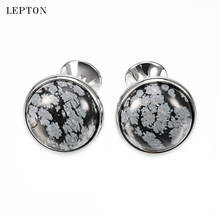 Lepton Luxury Alabaster Stone Cufflinks for Mens Shirt Cuff Cuff links Gold Color Plated High Quality Snowflake stone Cufflinks 2024 - buy cheap