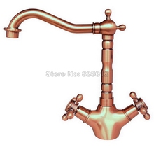 Antique Red Copper Dual Cross Handles Kitchen Sink Faucet Swivel Spout Bathroom Basin / Vessel Sink Mixer Taps Deck Mount Wrg002 2024 - buy cheap