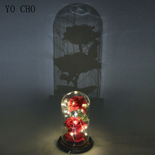 YO CHO Artificial Rose Flower In Flask LED Flash Rose Lamp Romantic Valentine's day Gift Chritmas Home Wedding Decor Glass Cover 2024 - buy cheap
