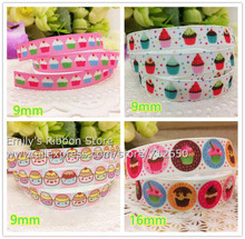 3/8'' and 5/8'' (16mm) cupcakes printed Grosgrain ribbon cartoon Ribbon DIY hairbow gift wrap accessories free shipping 2024 - buy cheap