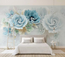 Papel de parede decorativo 3d com flor em relevo azul 2024 - compre barato