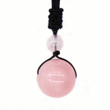 KFT Natural Healing Crystal 18mm Round Beads Pendant Rose Pink Quartz Reiki Stone pendant Black Rope Chain Necklace 2024 - buy cheap