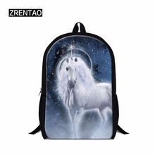 Zrenao mochila escolar de poliéster para alunos, mochila 3d de unicórnio com estampa de duplo ombro para livros, bolsas de viagem para homens e mulheres 2024 - compre barato