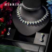HIBRIDE Exclusive Luxury AAA Cubic Zirconia Heavy Necklace ,Drop Earrings 2 pcs Dubai Full Jewelry Set, Dinner Set N-204 2024 - buy cheap
