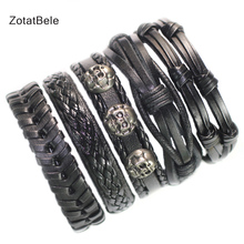 New Wholesale bangle 5pcs/lot Braided genuine Black leather bracelet men Multilayer Rope Bracelets pulseira masculina F70 2024 - buy cheap