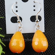 Free Shipping Fashion Jewelry Yellow Jad Faceted Beads Earrings 1Pair C2932 2024 - buy cheap