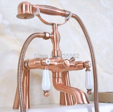 Antique Red Copper Deck Mounted Bathroom Clawfoot Bathtub Shower Faucets Basin Sink Mixer Tap Tub Faucet & Hand Shower  lna173 2024 - buy cheap