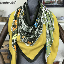 Bufanda de seda 100% con estampado Floral para mujer, pañuelo cuadrado grande de alta calidad, diadema de sarga, marca de lujo, 130x130cm 2024 - compra barato