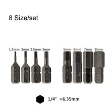 Conjunto de brocas de chave de fenda, 8 peças 1/4 "hex h1.5 h2 h2.5 h3 h5 h5.5 h6 25mm (1/4mm), ferramentas de reparo 2024 - compre barato