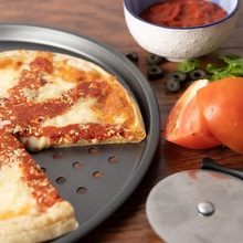 Bandeja de assadeira de pizza de 12 polegadas, bandeja de aço carbono antiaderente com suporte para pratos, acessórios e ferramentas de cozinha para assar em casa 2024 - compre barato