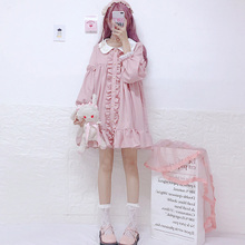 Vestido japonês de lolita doce, feminino, harajuku, sólido, rosa, laço, peter pan, gola, cosplay, fantasia, anime, festa, mini vestido k054 2024 - compre barato