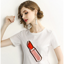 New Fashion Lipstick T shirt Women Harajuku print 2019 Summer Tshirt O-neck Short Sleeve T-shirt White Tops Female Clothing 2024 - buy cheap