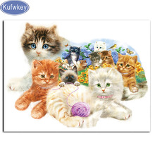 Kufwkey kit de resina completo quadrado pintura diamante gatinhos fofos kit de ponto cruz animal bordado imagem diamante gatos decoração para casa 2024 - compre barato