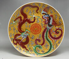 Exquisita decoración China pintura a mano porcelana dragón plato de Fénix 2024 - compra barato
