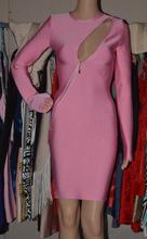 Chic Pink Color Ladies HL Bandage Dress Long Sleeve Sexy Hollow Out Bodycon Dress High Quality 2024 - buy cheap