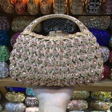 Xiyuan bolsa de mão com pedras preciosas, bolsa de mão de metal dourada, para noite, rosa, feminina, luxuosa para mulheres, bolsa de jantar 2024 - compre barato