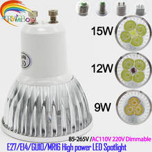 Светодиодный точечный светильник высокой мощности CREE E14 GU10 9 Вт 12 Вт 15 Вт 220 в 230 В 110 в E27 GU5.3Dimmable MR16 2024 - купить недорого