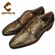 SIPRIKS Luxury Mens Goodyear Welted Shoes Gold Snakeskin Wedding Dress Flats Suits Gents Oxfords Boss Men Business Office Shoes 2024 - buy cheap