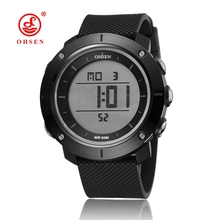 Мужские наручные часы OHSEN, модные черные электронные цифровые спортивные наручные часы с силиконовым ремешком, водонепроницаемые часы для дайвинга 2024 - купить недорого